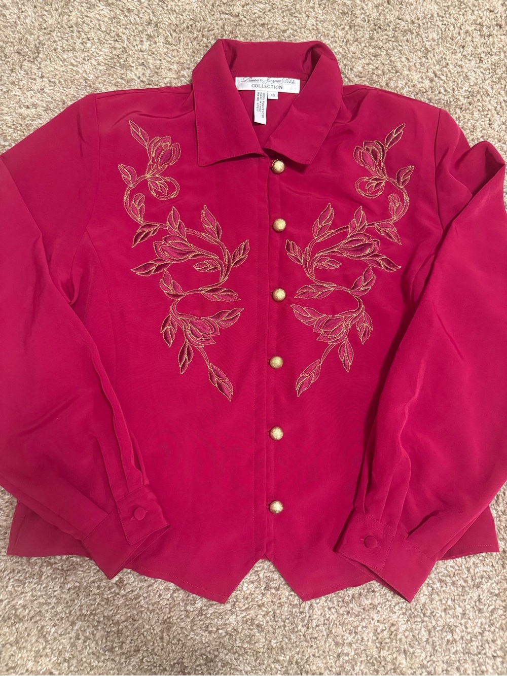 Vintage Laura & Jayne Petite Embroidered Padded Shoulder Blouse Size 10